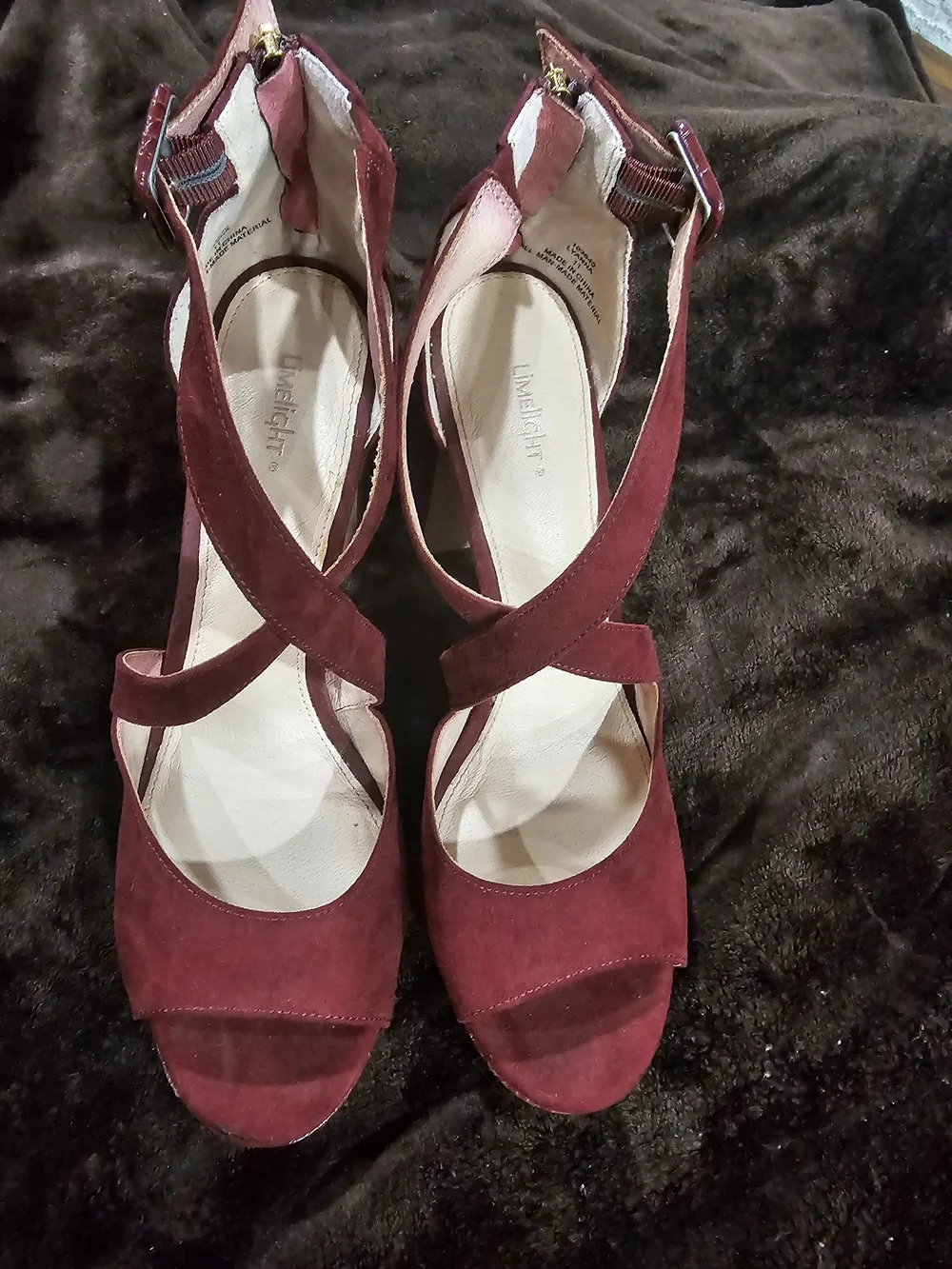 Limelight Burgundy Suede Crisscross Ankle Strap Heels